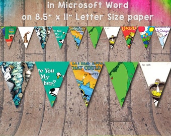 Children's Book Themed Banner for Birthday Parties or Baby Showers on Letter Sized 8.5" x 11" paper in Microsoft Word High Resolution