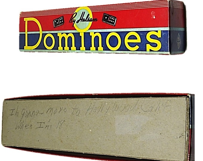 Vintage Dominoes with Cool Embossed Floral Design by Halsam in Original Box - Shabby Chic Collectible Retro Look Fun Game,