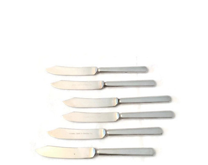 Set of 6 Butter Knives Spreaders by Rogers Lunt and Bowlen / Antique Rustic Prairie Wedding Antique Silverplate Flatware / Fruit Knife Set