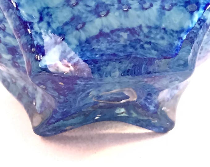 Antique Bohemian Art Glass Thorn Handled Blue Basket | Hand Blown Glass Basket | Victorian Decor | Vintage Home Decor