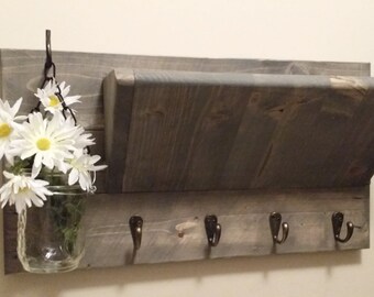 Rustic Decor, Mail Holder,Home Decor, Wood Mail Organizer, Key Holder, Key rack,House warming, Hostess gift. Home and Living, Gift for her