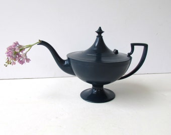 Vintage Painted Silver Plate Teapot - Silver plate Silverplate - Painted Navy - Vintage Silver - Navy Teapot -