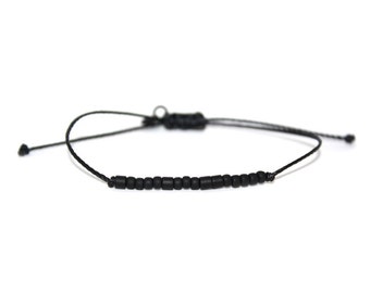 BREATHE // The Original Matte Black Seed Bead "Morse Code" Nylon Cord Bracelet - Simple, Breathe Bracelet, Breathe Morse Code Bracelet
