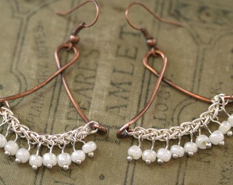 Mixed Metal Earrings, Copper Drop Earrings, Mixed Metals Earrings, Mixed Metals Dangle Earrings, Wire Earrings, Antique Dangle Earring #1355