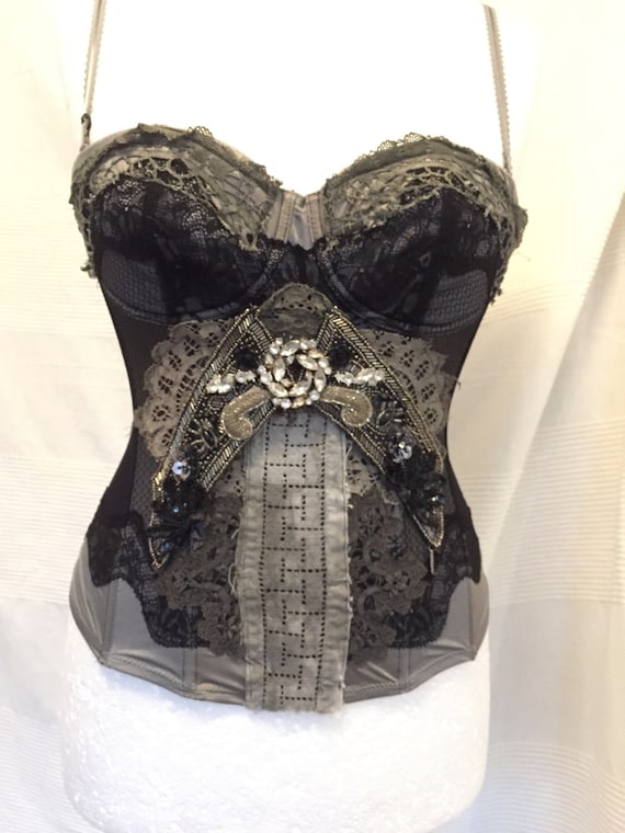 Corset black Rawrags,bustier black handmade,sexy corset,corset steampunk look,bustier black beauty , one of a kind corset, burlesque black by RAWRAGSbyPK steampunk buy now online