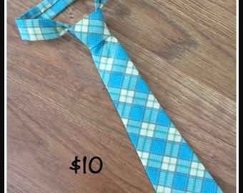 Little Boy Handmade Necktie / Light Blue Plaid Tie