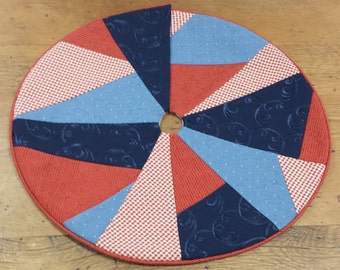 Mini Christmas Tree Skirt ~ Abstract Patriotic, Red, White & Blue ~ Small Tabletop, Custom Sizes Available