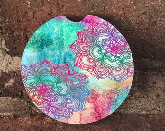 Custom Mandala Sandstone Auto Cup Holder Coasters (set of 2), Absorbent Sandstone, Personalized, Custom Car Coasters (set of 2) Gift Ideas