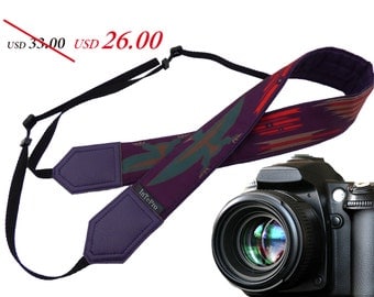 Camera strap inspired by Native American. Eagle Ethnic Camera strap. Dark purple DSLR Camera Strap. Camera accessory by InTePro