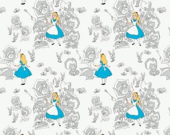 Alice in Wonderland, Golden Afternoon Gray flowers, cotton fabric by Camelot Fabrics