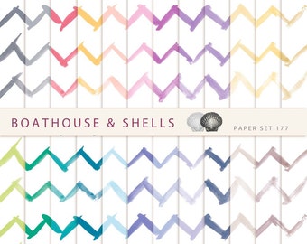 HANDDRAWN WATERCOLOR CHEVRON, Scrapbooking digital paper packwinth , printable, instant download - 24 papers - 177