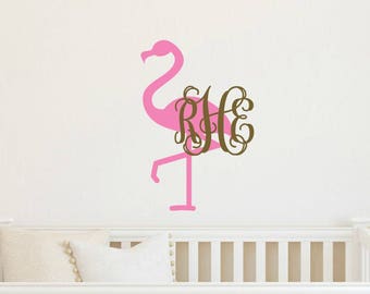 Flamingo Wall Decal Flamingo Monogram Decal Tropical Wall Decal Preppy Wall Decal Flamingo Vinyl Decal Tropical Vinyl Decal Nursery Decal
