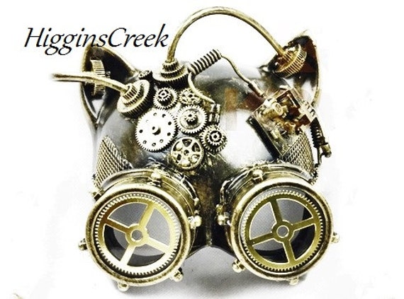 Gatto steampunk Mask masquerade mask Party Metalic Silver Goggle Cat face mask with Goggle by HigginsCreek steampunk buy now online
