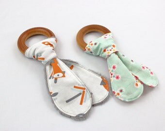 Organic Teether/ Baby Teether/ Fox Teether/ Butterfly Teether/ Wood Teether/ Wooden Teething Ring/ Baby Shower Gift/ New Baby Gift