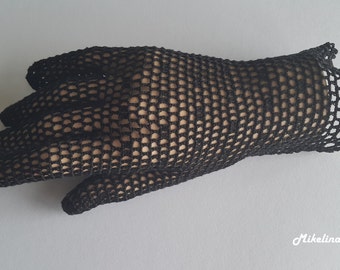 Crochet Gloves, Black, 100% Silk