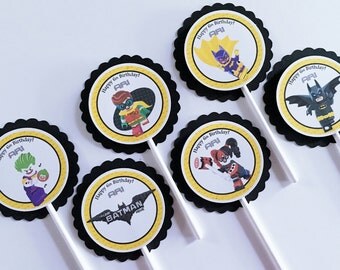 Set of 12 Personalized Lego Batman Cupcake Toppers, Lego Batman Birthday Party, Lego Batman Birthday, Lego Batman Party, Lego Batman