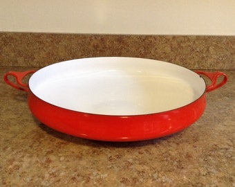 Red Dansk Kobenstyle 13.5” Paella Pan / Large Mid Century Dansk Enamel Pan with 4 Ducks Logo / Denmark
