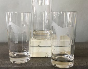 Vintage Horse Glasses, set of 3 | etched horse tumblers, equestrian glasses, horse glassware, iced tea glasses, equestrian barware