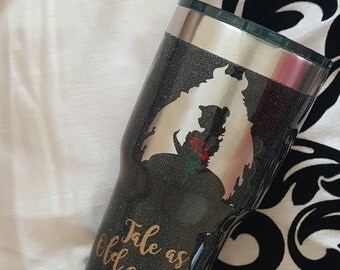 Beauty and the Beast Inspired 30 oz Ozark Trail Stainless Steel Glittered Tumbler. Tale as Old As Time, Personalized Tumbler, Made to Order