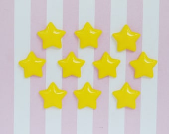 17mm Kawaii Pastel YELLOW Star Decoden Cabochons - 12 piece set
