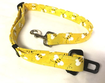 Car restraint, dog restraint, seat belt buckle, dog car leash, bumble bee car restraint, pet restraint, yellow restraint, puppy restraint