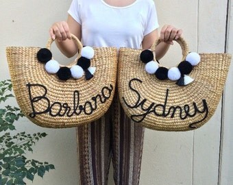 PREORDER Straw Bag, Beach Bag, Straw Hand bags, Straw Tote, Straw purse, burlap bags, jute bags pom pom bags grocery bags