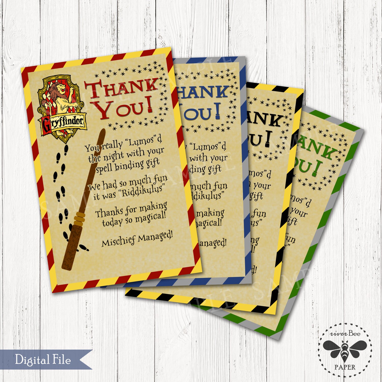 Printable Thank You Card Harry Potter Inspired with ALL Four