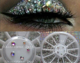 Eye Makeup Rhinestones in Storage Wheel, Crystal AB, ss4, ss5, ss6, ss8, ss10, Face Gems, Face Jewelry, Face Rhinestones, Eye Makeup Bling