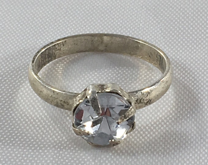 Storewide 25% Off SALE Vintage Silver Tone Brilliant Cut Rhinestone Solitaire Cocktail Ring Featuring Large Stone Design