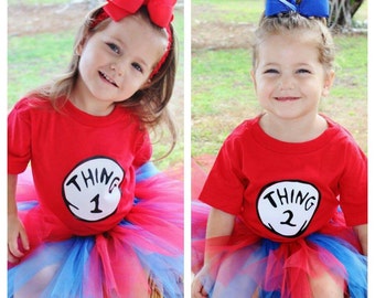 Thing 1 2 Cat in the hat tutu dress costume shirt baby child adult