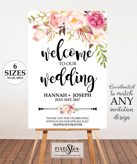 Watercolor Floral Wedding Welcome Poster Wedding Welcome