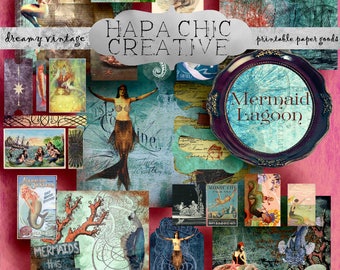 SALE Junk Journal Kit Mermaid Journal Printable Journal Pages Digital Journal Kit Mini Album ephemera pack vintage journal mermaid