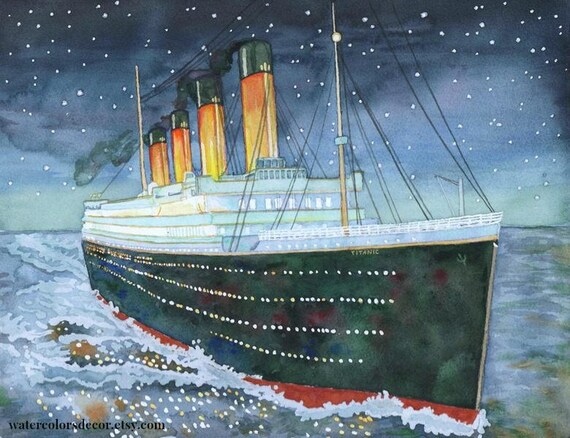 Titanic Watercolor Print. Titanic painting. Nautical decor.