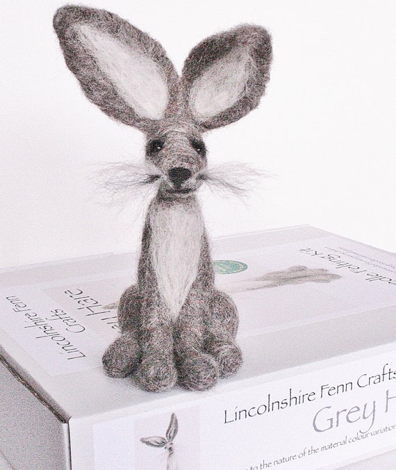 Grey Hare needle felting kit for beginners and by LincolnshireFenn