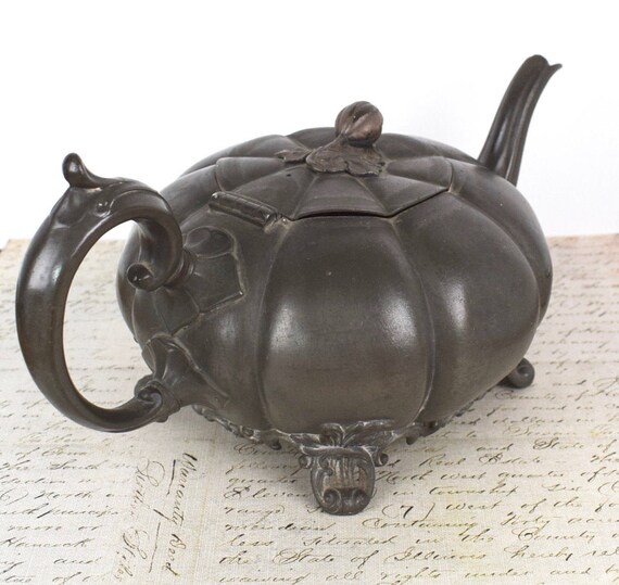 pumpkin shaped teapot Britannia Pewter ware