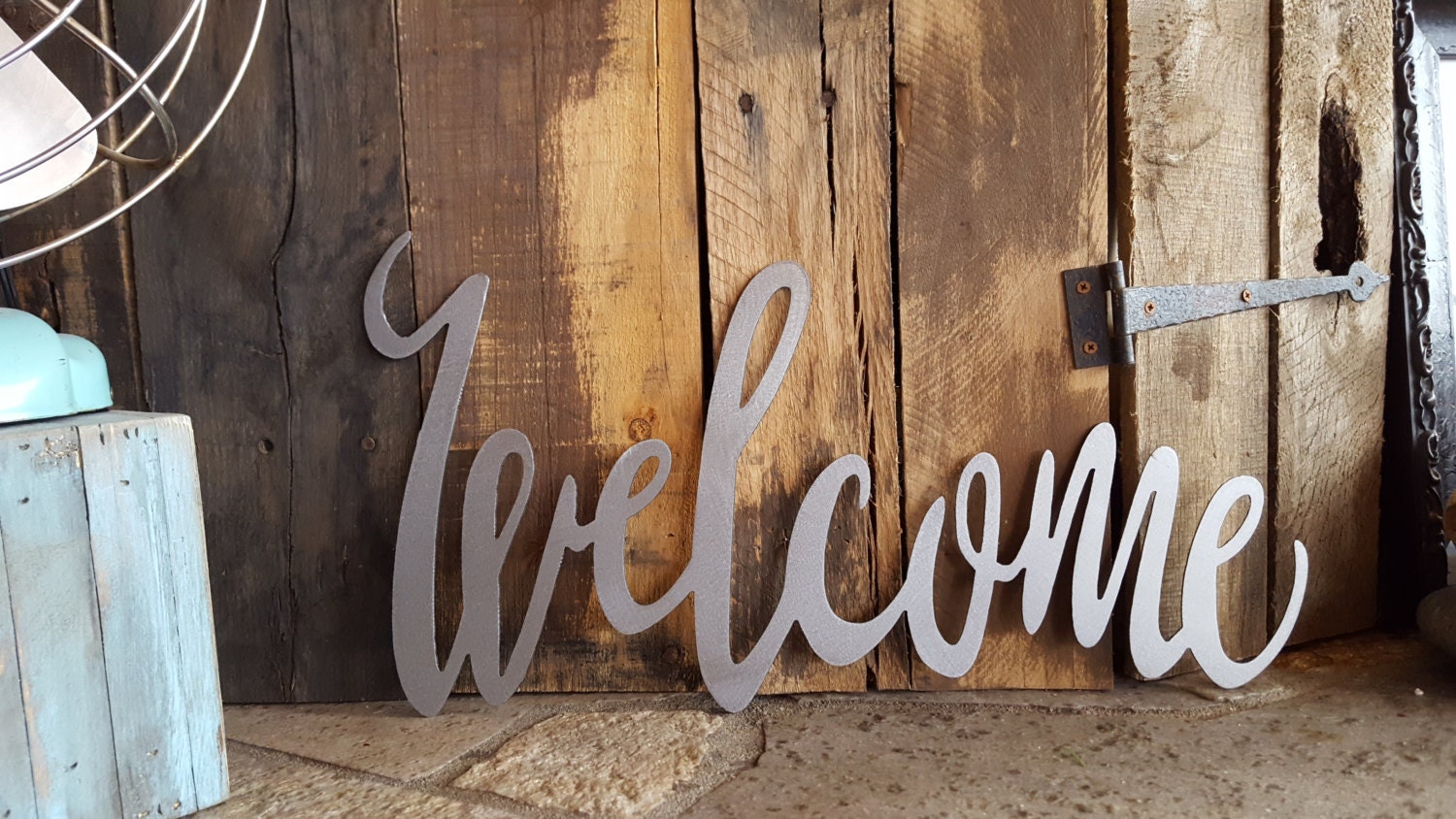 Welcome Sign Word Metal Calligraphy Farmhouse Decor Rustic Style Home Fixer Upper Welcome Sign Word Metal Calligraphy Farmhouse Decor Rustic Style Home Fixer Upper