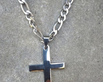 FREE SHIPPING, Men's Cross Necklace, Religious Necklace, Graduation Gift, Gift For Dad, Stainless Steel Necklace, Large Cross Man Necklace