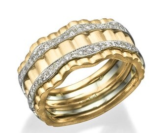 wedding ring, Wedding band, Yellow gold ring, Diamond engagement, Engagement band, Yellow & White gold, Two tone ring, unique ring, 14K ring
