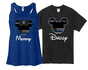 Disney Mickey and Minnie Thin Blue Line Flag, Protect and Serve, Family Vacation T-Shirt Disnyland Shirt, Disney Shirt, Disney Cruise,