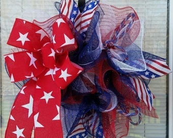 SALE 4th July Wreath, Patriotic Wreath, USA Wreath, America Wreath, Labor Day Wreath, Bow Wreath, Deco Mesh Wreath, Ribbon Wreath