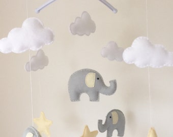 Elephants Clouds & Stars Musical Cot Mobile, Baby Mobile, Nursery Mobile, Elephant Nursery, Nursery Decor, Elephant Theme, Grey Nursery Dec