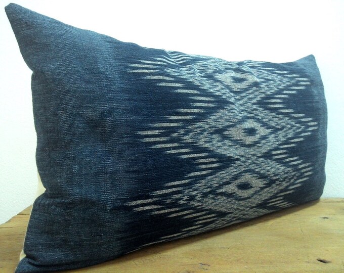 12"x22" Beautiful Handwoven Indigo Pillow Cover / Gorgeous Hill Tribe Ikat Fabric Pillow Case / Bohemian Tribal Handmade Costume Textile