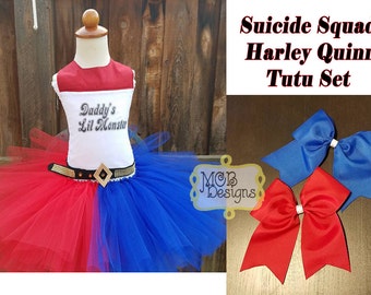 Harley Quinn Suicide Squad Edition Tutu Dress with Matching Hair Bows