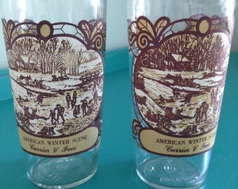 Vintage Currier & Ives 1979 Winter Scene Glasses