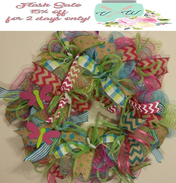 Deco Mesh Wreath Spring Wreath Dragonfly Door by VineandWhimsy