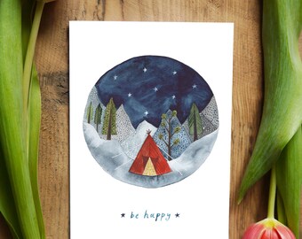 Be Happy Greetings card - Illustration by HattieHat