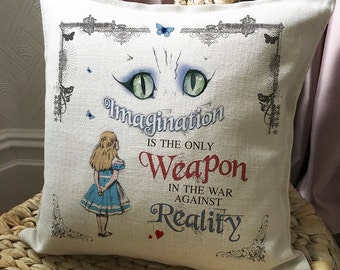 ALICE IN WONDERLAND Cushion Pillow Cover Cheshire Cat Imagination