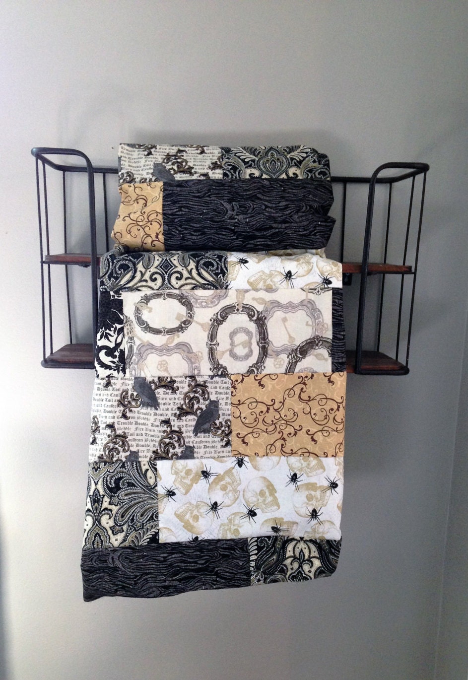 Gothic Quilt Full Size Quilt Brown Gold Cream and Black