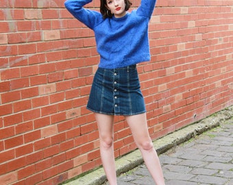 Vintage 1980s Electric Blue Mohair Sweater / Cobalt Blue / Mohair Jersey / S/M