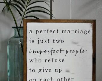 PERFECT MARRIAGE 1'X1' sign | distressed wooden sign | painted art | elegant farmhouse decor | wedding anniversary